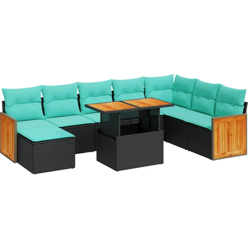 vidaXL 11-delige Loungeset met kussens poly rattan acacia zwart, foto 3