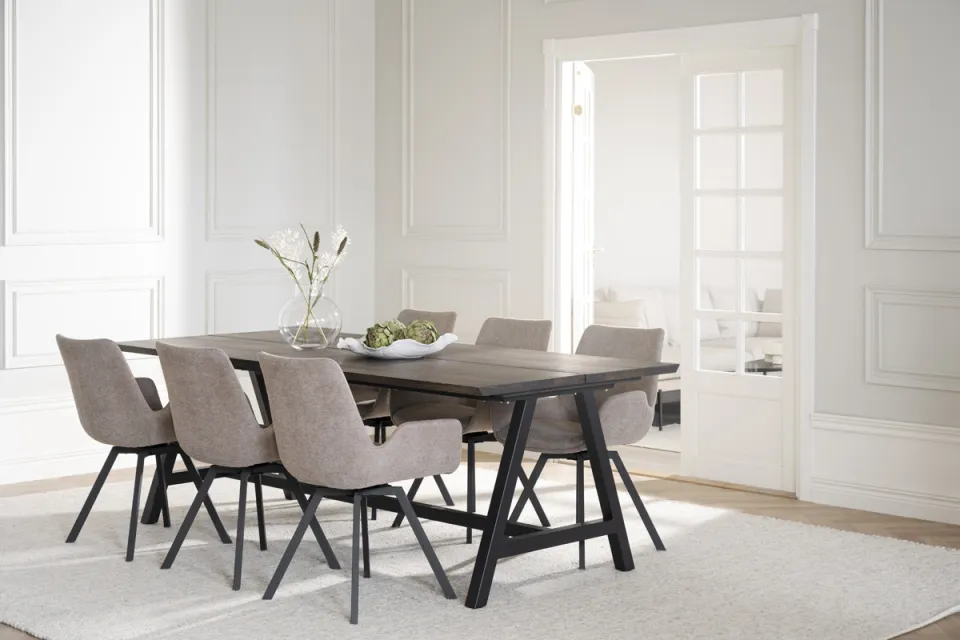 Rowico Home Norwell draaibare eetkamerstoel beige - zwart onderstel - set van 2, foto 3