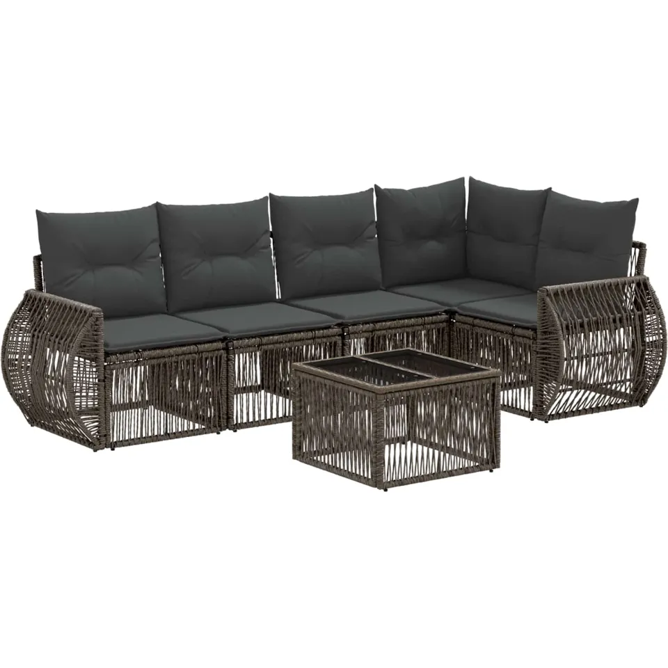 vidaXL Tuinbankenset 6 st Grijs en Donkergrijs poly rattan, foto 3