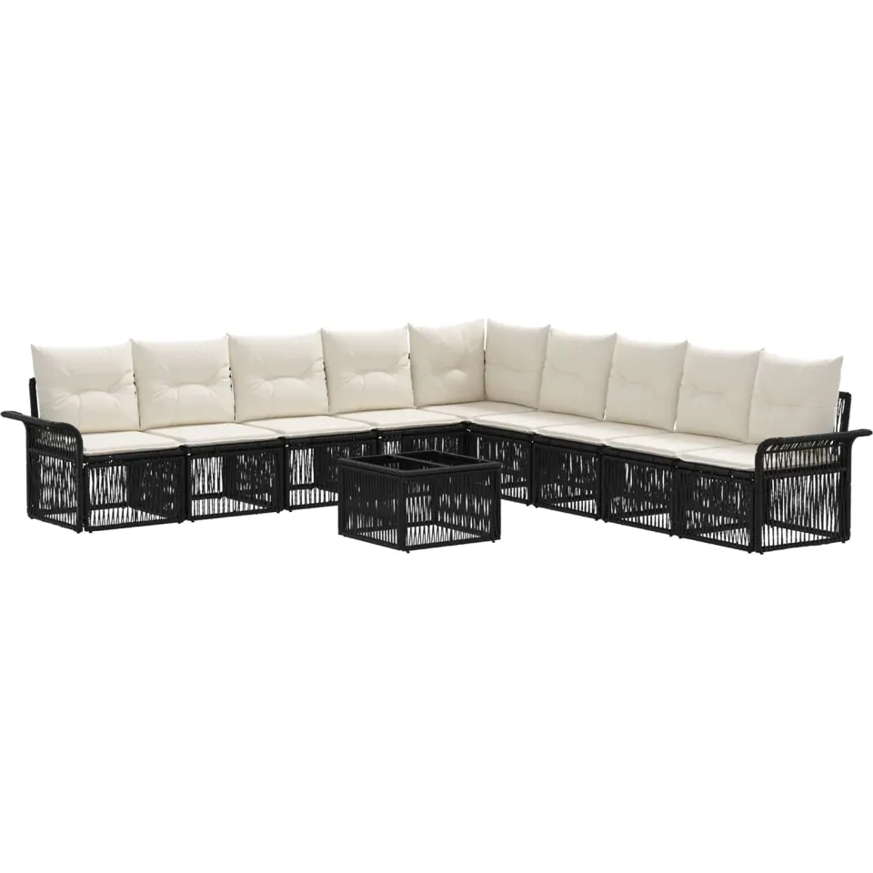 vidaXL Tuinbankenset 10 st 11-zits Zwart poly rattan, foto 3