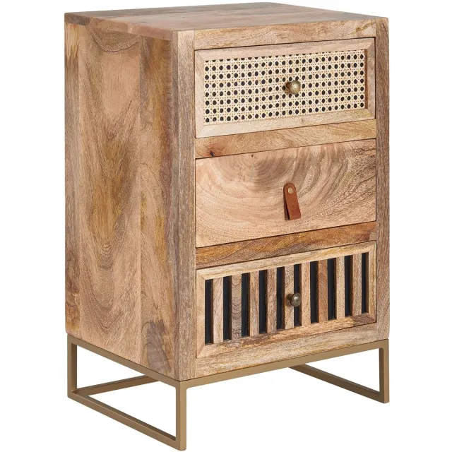 Ervesto Nachtkastje Mangohout En Metaal - 40 X 60 X 30 Cm - Industriële Nachtkast - 3 Lades - Handgemaakt - Geschikt Voor Boxspringbed Bruin