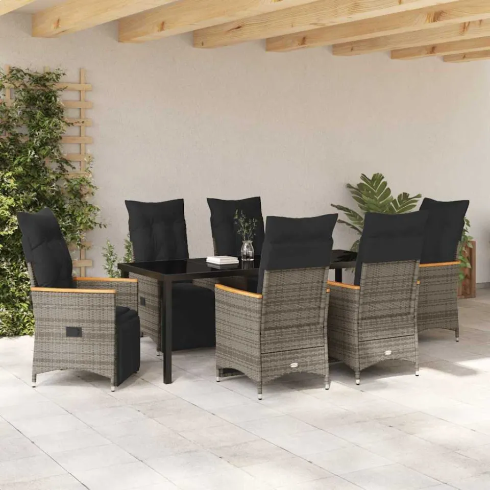 vidaXL Tuin eettafelset 7 st Grijs poly rattan, foto 3