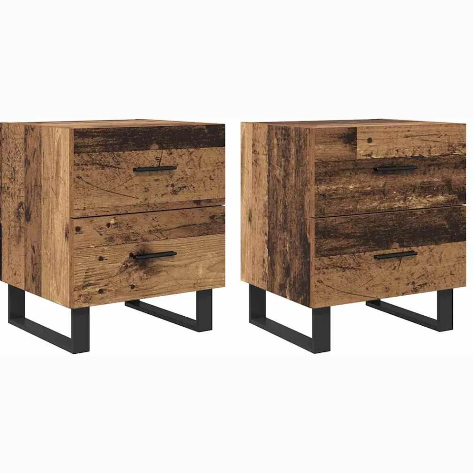 vidaXL Nachtkastje 2 st Oud Hout en Zwart 40 x 35 x 47,5 cm, foto 3