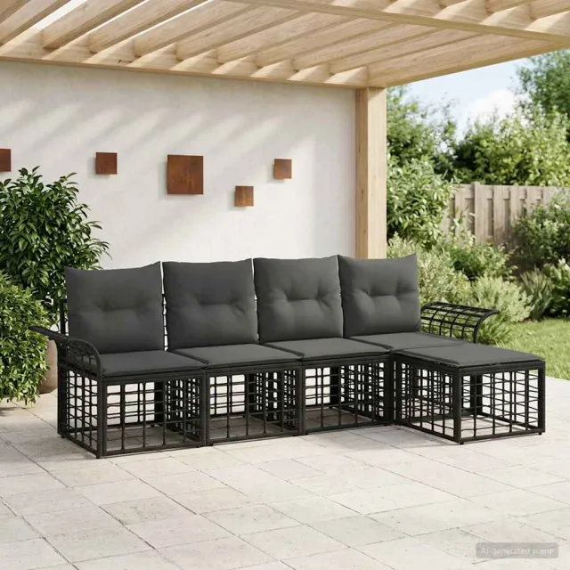 vidaXL Buiten bankenset 5 st Zwart en Donkergrijs Polyester