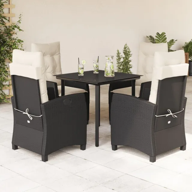 vidaXL 5-delige Tuinset met kussens poly rattan zwart, foto 2