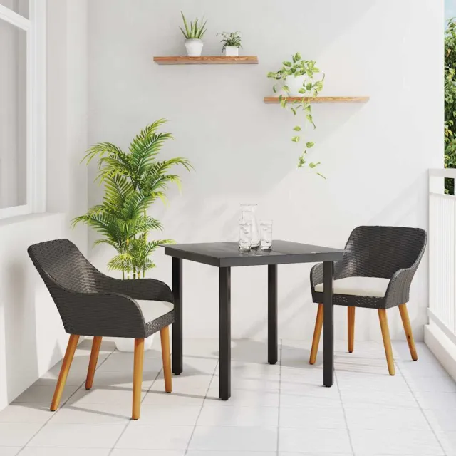 vidaXL Tuin eettafelset 3 st Zwart poly rattan, foto 2