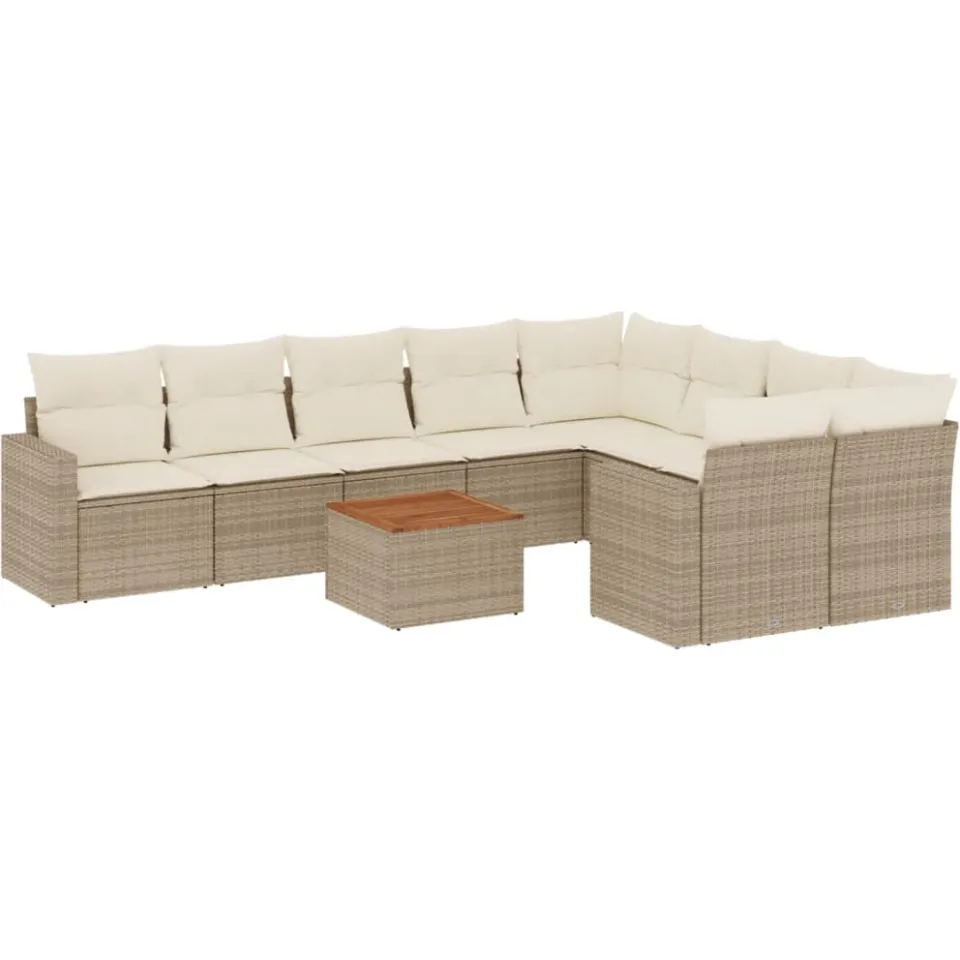 vidaXL 10-delige Loungeset met kussens poly rattan beige, foto 3