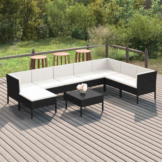 vidaXL 9-delige Loungeset met kussens poly rattan zwart, foto 2
