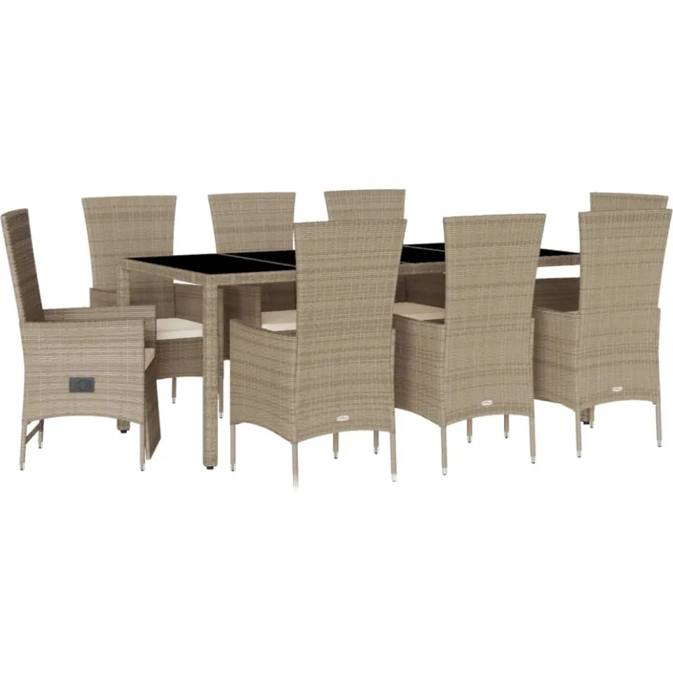 vidaXL 9-delige Tuinset met kussens poly rattan beige