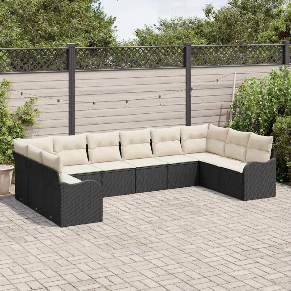 vidaXL Tuin Sofa Set 10 st Zwart en wit poly rattan, foto 3