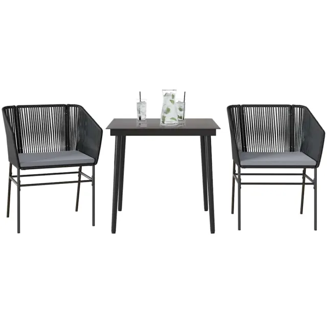 vidaXL 3-delige Tuinset met kussens poly rattan glas zwart