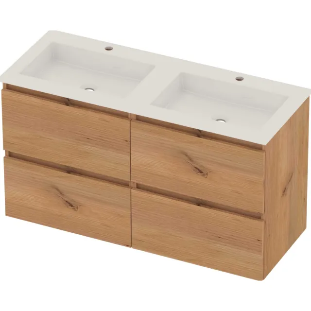 Basic-Line Aura 46 Badmeubelset Acryl 2 Kraangaten 120x46x62 cm A46gwcwo2x602 Whisky Oak Glans Wit