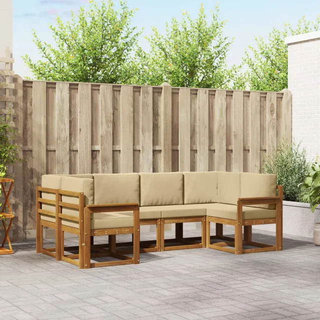 vidaXL Buiten bankenset 6 st 6-zits Natuurlijk en Beige