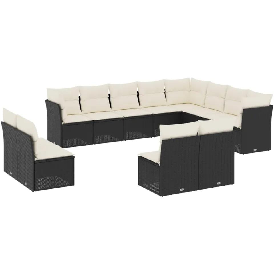 vidaXL 12-delige Loungeset met kussens poly rattan zwart