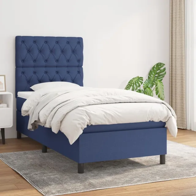vidaXL Boxspring met matras stof blauw 80x200 cm