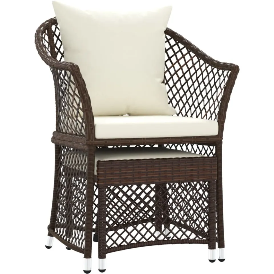 vidaXL 2-delige Loungeset met kussens poly rattan bruin