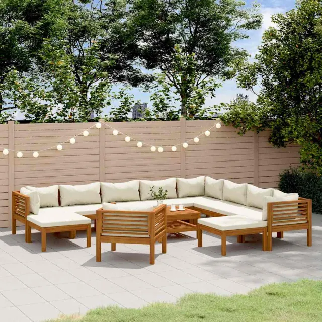 vidaXL 12-delige Loungeset met crèmekleurige kussens massief acaciahout, foto 2
