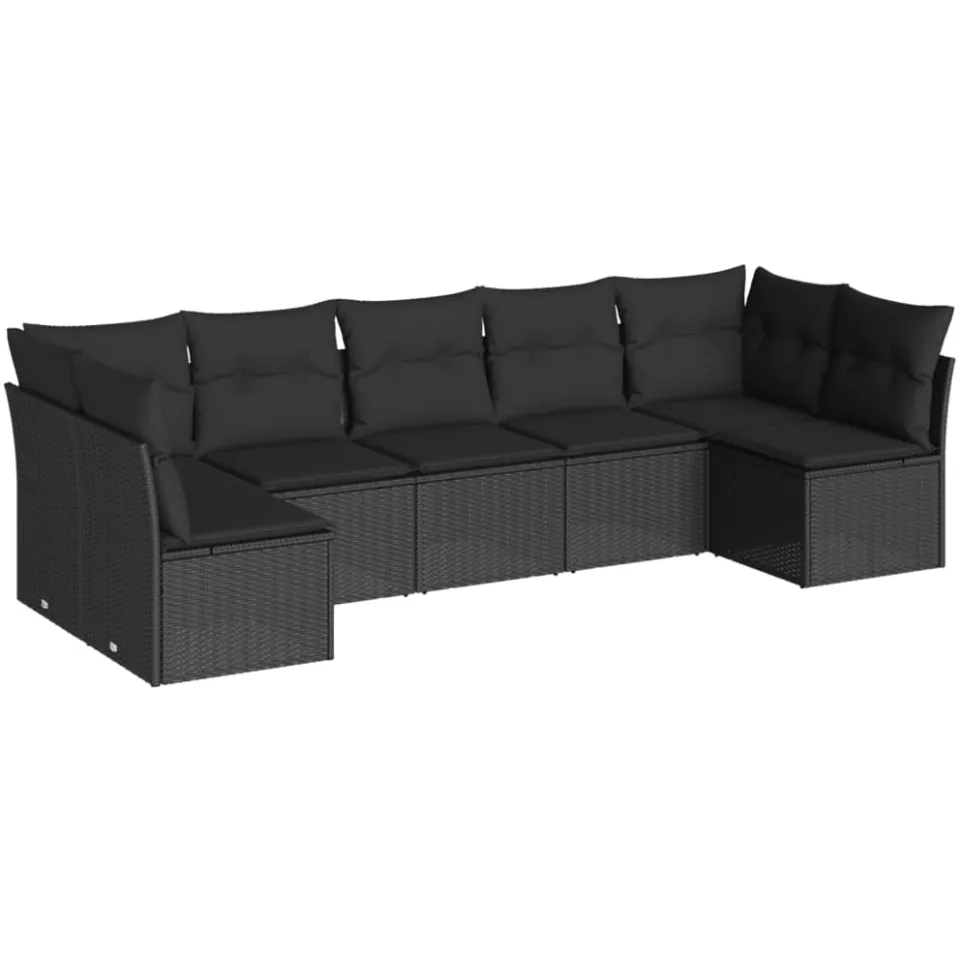 vidaXL 7-delige Loungeset met kussens poly rattan zwart, foto 3