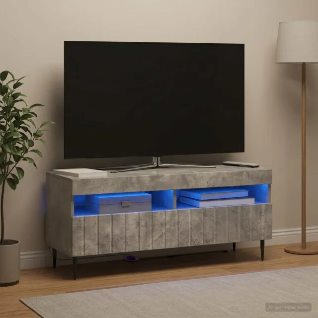 vidaXL LED tv-meubel ZWOLLE 100 x 35 x 43 cm Betongrijs Bewerkt hout grijs, foto 2