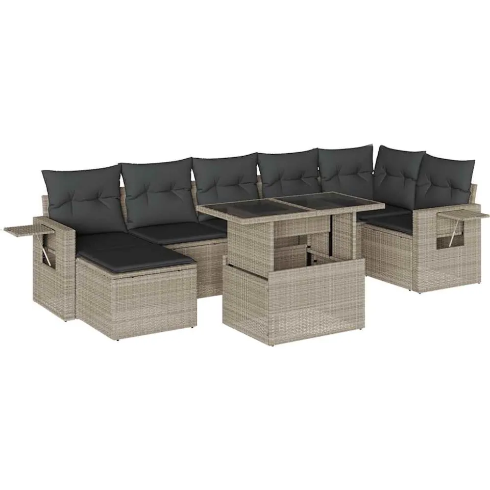 vidaXL 8-delige Loungeset met kussens poly rattan lichtgrijs grijs