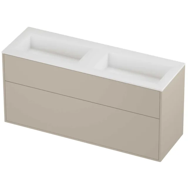 Proline Aristo Badmeubelset Polystone Elegant Dubbel 140x46x67 cm Mat White Soft Linen Beige