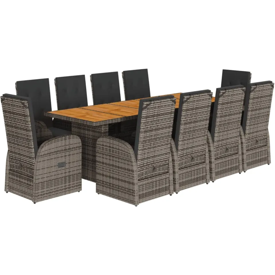 vidaXL 11-delige Tuinset met kussens poly rattan grijs, foto 3