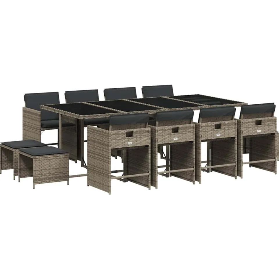 vidaXL 13-delige Tuinset met kussens poly rattan grijs, foto 3