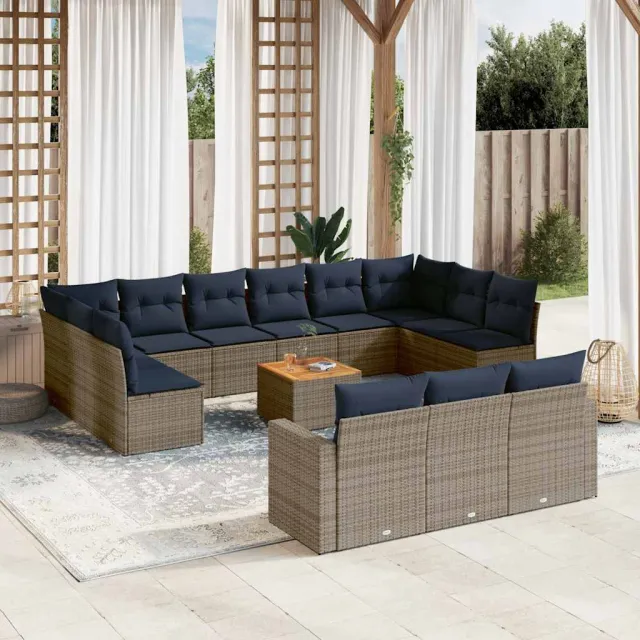 vidaXL 14-delige Loungeset met kussens poly rattan grijs, foto 2
