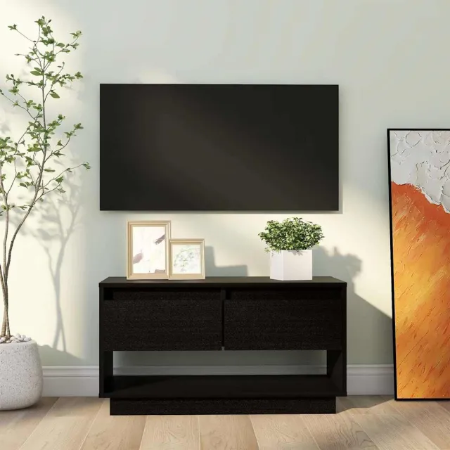vidaXL Tv-meubel 74x34x40 cm massief grenenhout zwart, foto 2