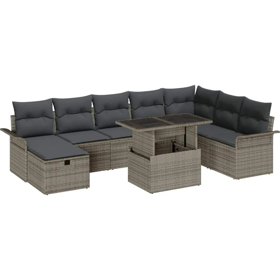 vidaXL Tuin Sofa Set 9 st Grijs poly rattan