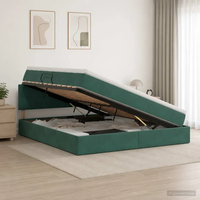 vidaXL LED Opslagbed met Matras Donkergroen 160 x 200 cm Fluweel