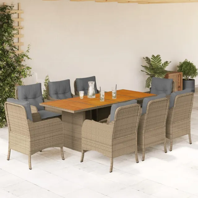 vidaXL 9-delige Tuinset met kussens poly rattan beige, foto 2