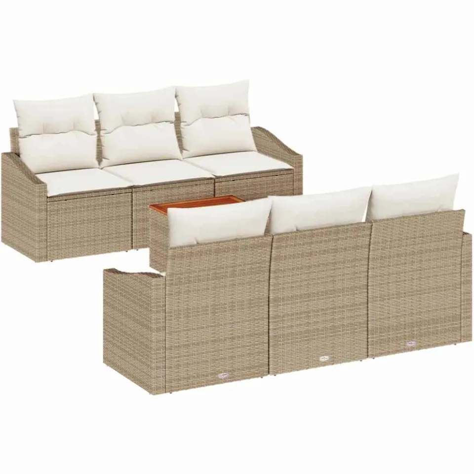 vidaXL Tuinbankenset 7 st Beige en Crème poly rattan