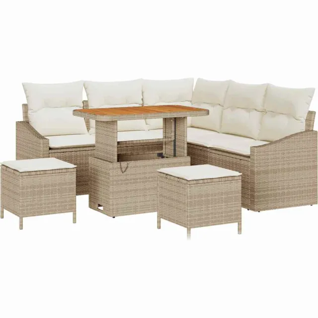 vidaXL Tuinbankenset 8 st 7-zits Beige Poly riet