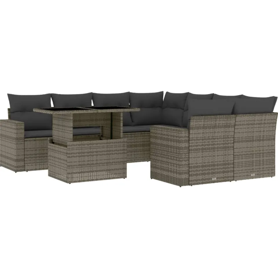 vidaXL 9-delige Loungeset met kussens poly rattan grijs, foto 3