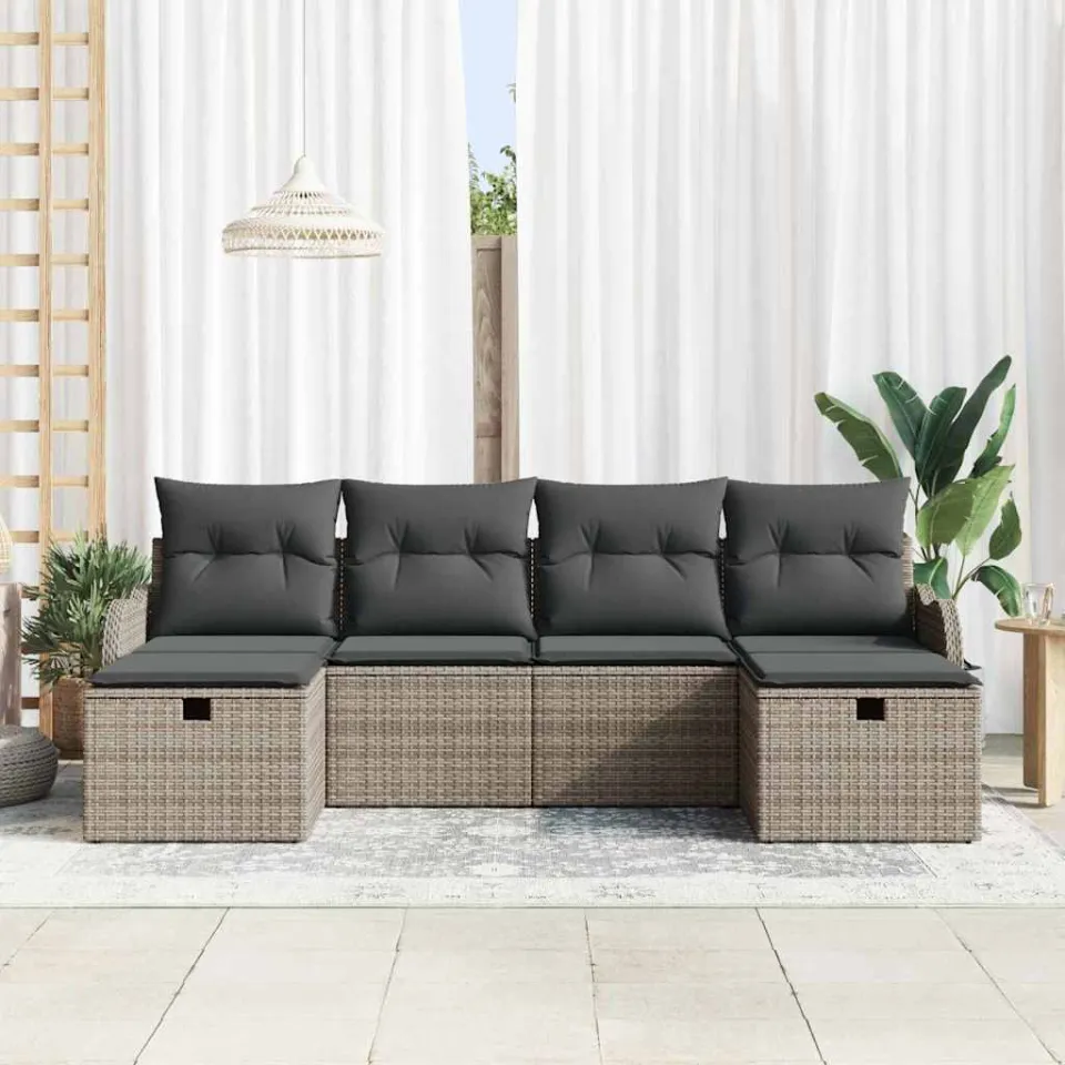 vidaXL Bankstel 6 st poly rattan grijs, foto 3