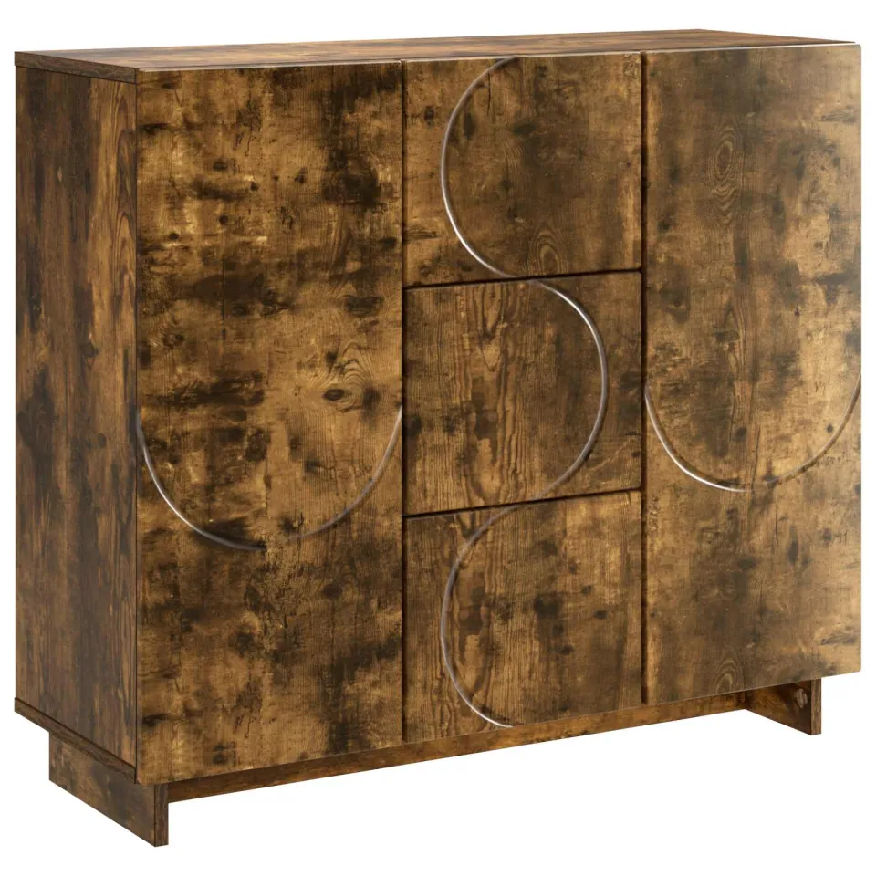 vidaXL Dressoir Gerookt eiken 85,5 x 31 x 75 cm Bewerkt hout, foto 3