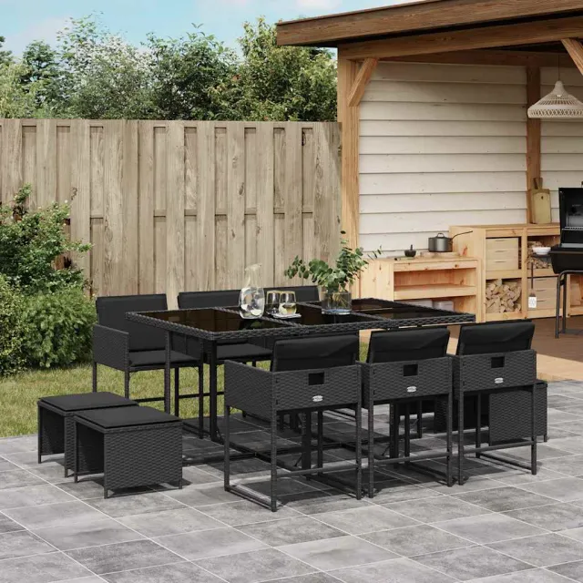 vidaXL 11-delige Tuinset met kussens poly rattan zwart