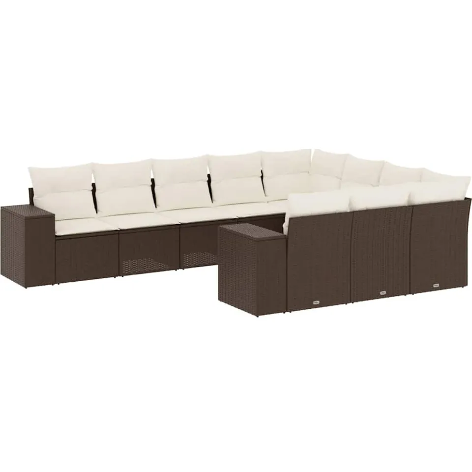 vidaXL 10-delige Loungeset met kussens poly rattan bruin, foto 3