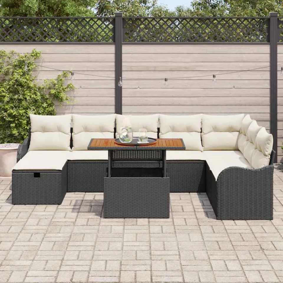 vidaXL Tuinbankenset 9 st Zwart poly rattan, foto 3