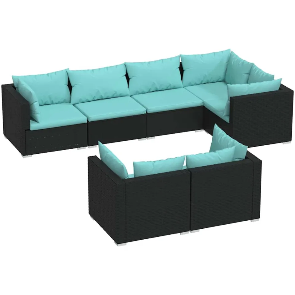 vidaXL 7-delige Loungeset met kussens poly rattan zwart, foto 4
