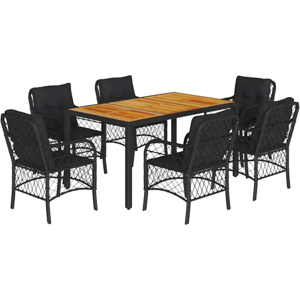 vidaXL 7-delige Tuinset met kussens poly rattan zwart, foto 3