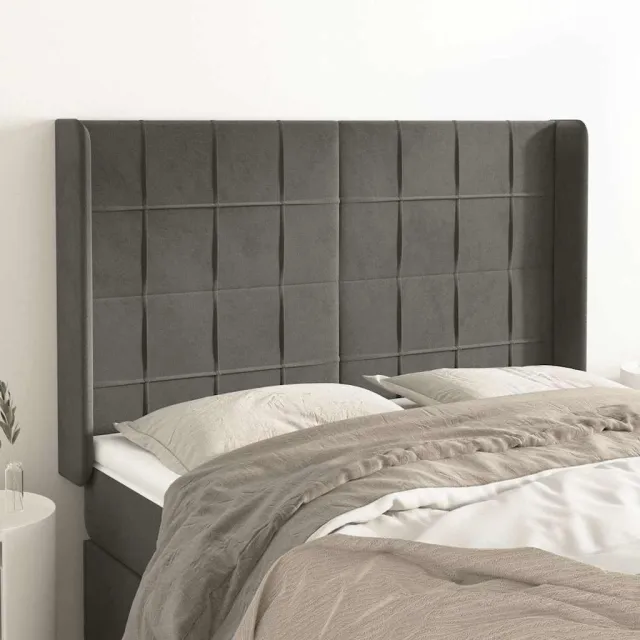 vidaXL Hoofdbord met randen 147x16x118/128 cm fluweel donkergrijs grijs