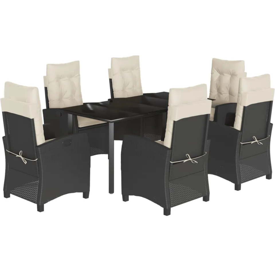vidaXL 7-delige Tuinset met kussens poly rattan zwart, foto 4