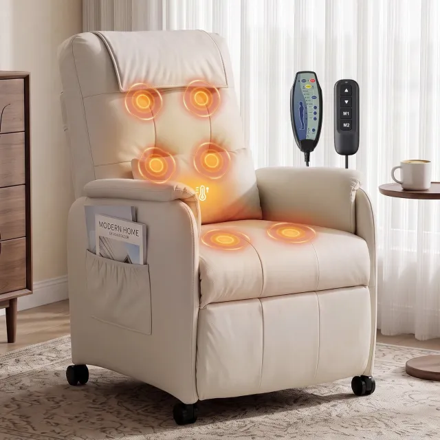 LEADZM Elektrische Stoel - Elektrische Relaxstoel - Massagestoel - Relaxfauteuil - Zetel - Stechnische Stof - 1 persoons - Met armleuning - Gebroken wit