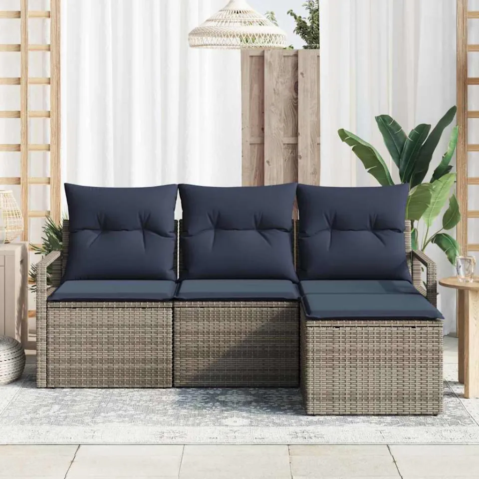 vidaXL Bankstel 4 st Grijs poly rattan, foto 3