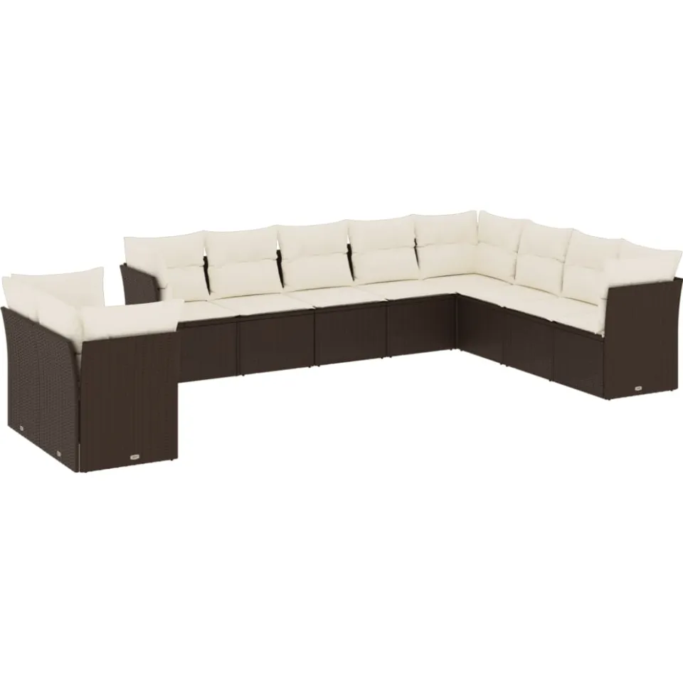 vidaXL 10-delige Loungeset met kussens poly rattan bruin