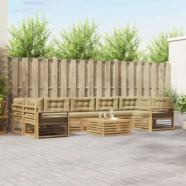 vidaXL Buiten bankenset 8 st 7-zits Wit en Beige Massief Acaciahout