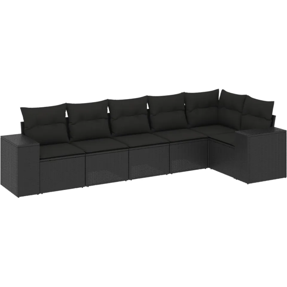 vidaXL 6-delige Loungeset met kussens poly rattan zwart, foto 3