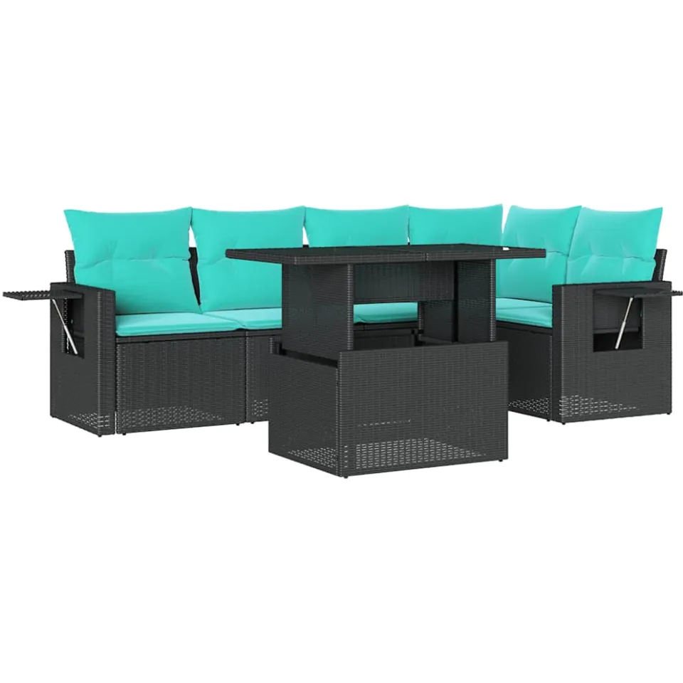 vidaXL 6-delige tuinbankset met kussens van zwart polyrotan, foto 3